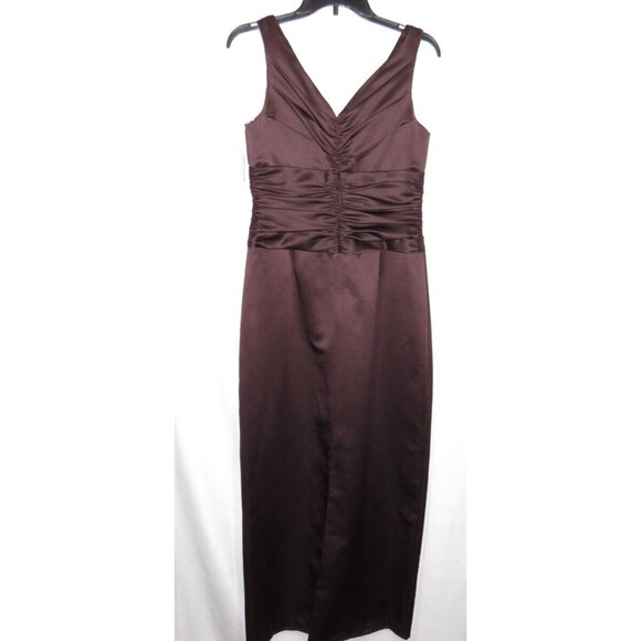 David's Bridal Women's Brown V Neck Shirred Formal Party Maxi Dress Size 10 - Picture 5 of 11